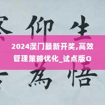 2024澳门最新开奖,高效管理策略优化_试点版OJG3.12
