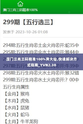 澳门三肖三码精准100%黄大仙,快速解决方式指南_YVN2.30