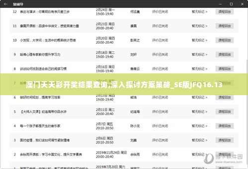 澳门天天彩开奖结果查询,深入探讨方案策略_SE版JFQ16.13