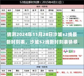 沙城S2线未来时刻表猜想,2024年11月28日新时刻表前瞻