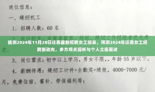 建议,2024年迁西女工招聘新动向预测,多方观点与个人立场探析