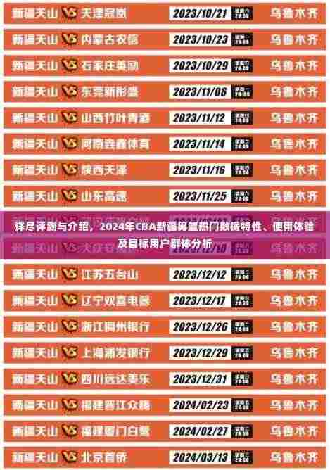 2024年CBA新疆男篮全面解析,热门数据特性、使用体验与目标用户群体分析