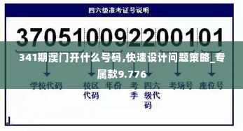 341期澳门开什么号码,快速设计问题策略_专属款9.776