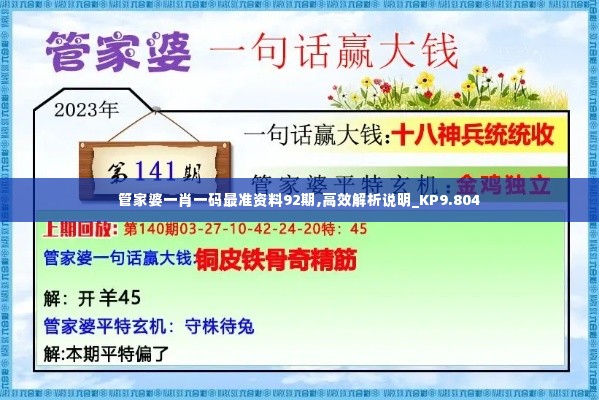 管家婆一肖一码最准资料92期,高效解析说明_KP9.804