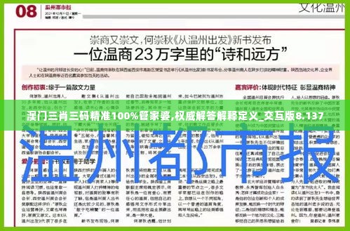 澳门三肖三码精准100%管家婆,权威解答解释定义_交互版8.137