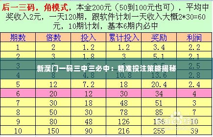 新澳门一码三中三必中:精准投注策略揭秘