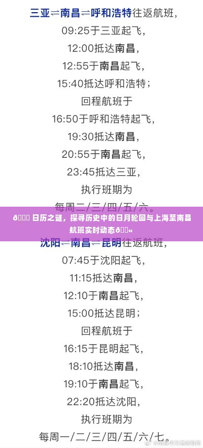 日历之谜与上海至南昌航班实时追踪,探寻日月轮回与飞行轨迹的双重探索