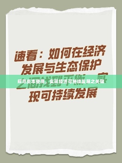 规范资本使用,实现经济可持续发展之关键