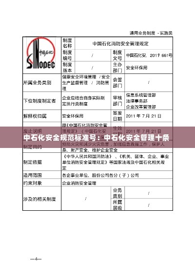 中石化安全规范标准号:中石化安全管理十条