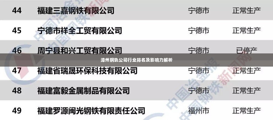 漳州钢轨公司行业排名及影响力解析