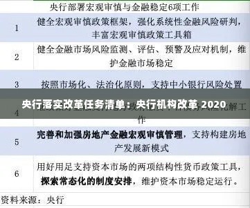 央行落实改革任务清单:央行机构改革 2020