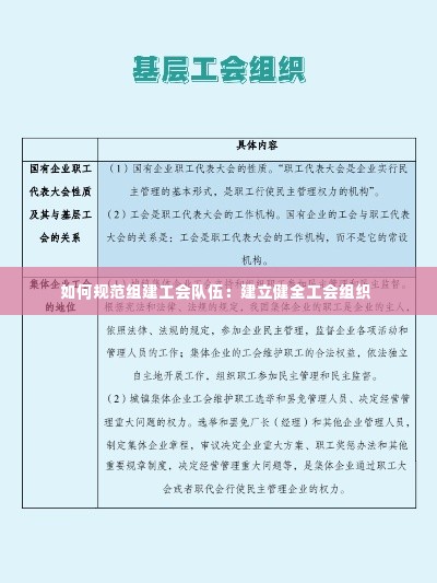 如何规范组建工会队伍:建立健全工会组织