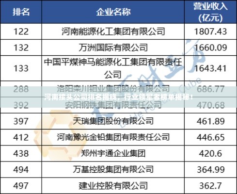 河南接头公司排名揭晓,行业领军者榜单揭秘!
