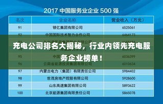 充电公司排名大揭秘,行业内领先充电服务企业榜单!