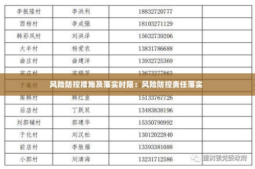 风险防控措施及落实时限:风险防控责任落实