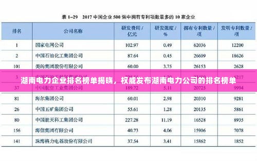 湖南电力企业排名榜单揭晓,权威发布湖南电力公司的排名榜单