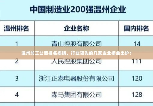 温州加工公司排名揭晓,行业领先的几家企业榜单出炉!