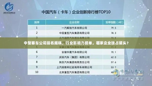 中型客车公司排名揭晓，行业影响力榜单，哪家企业独占鳌头？