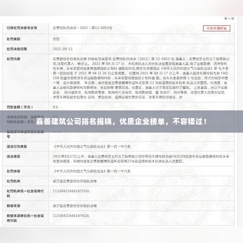 嘉善建筑公司排名揭晓，优质企业榜单，不容错过！