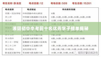 湘阴初中中考前十名优秀学子榜单揭秘