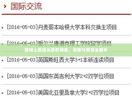 揭秘上新闻头条的秘密，策略与智慧全解析