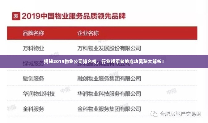 揭秘2019物业公司排名榜,行业领军者的成功奥秘大解析!