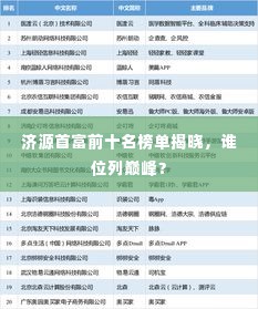 济源首富前十名榜单揭晓,谁位列巅峰?