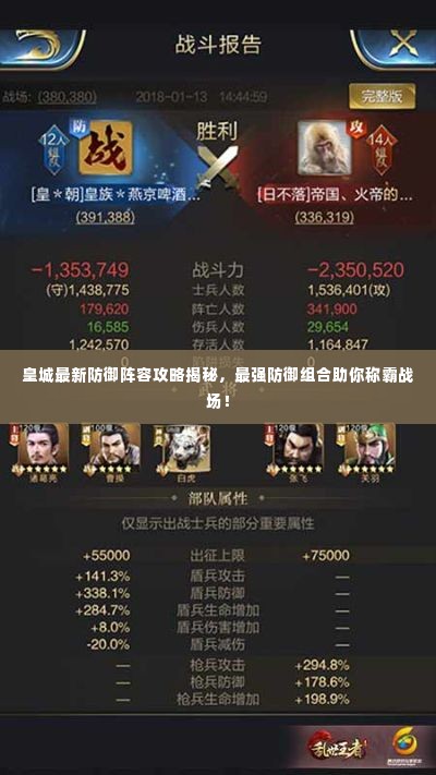 皇城最新防御阵容攻略揭秘,最强防御组合助你称霸战场!