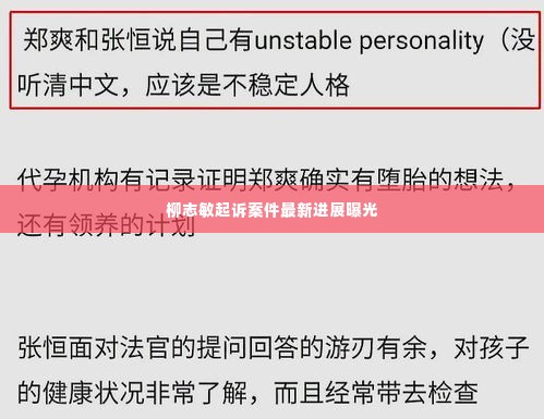 柳志敏起诉案件最新进展曝光