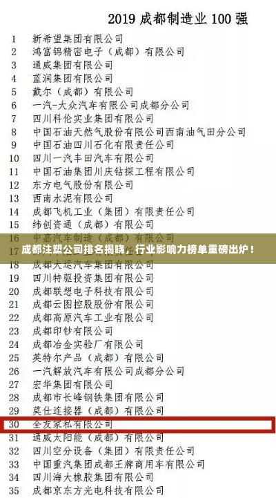 成都注塑公司排名揭晓,行业影响力榜单重磅出炉!