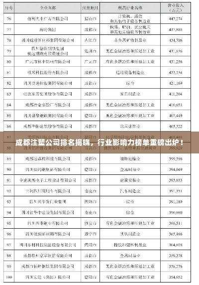 成都注塑公司排名揭晓,行业影响力榜单重磅出炉!