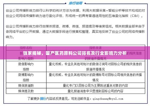 独家揭秘，国产医药原料公司排名及行业影响力分析