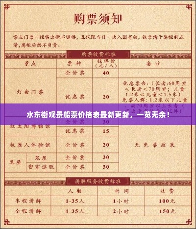 水东街观景船票价格表最新更新,一览无余!