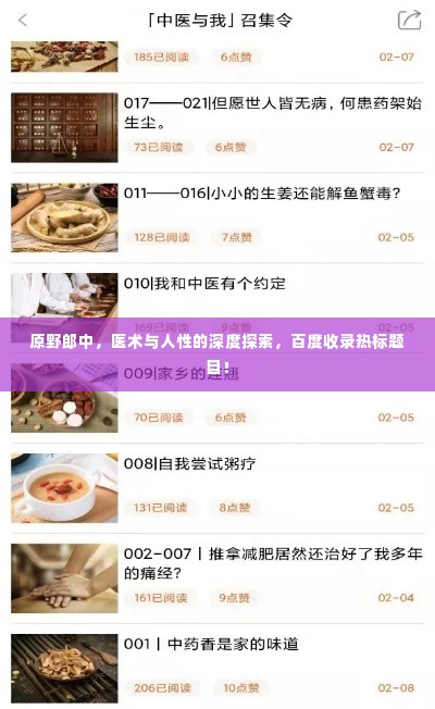 原野郎中,医术与人性的深度探索,百度收录热标题目!