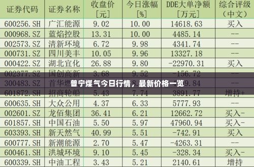 普宁煤气今日行情,最新价格一览