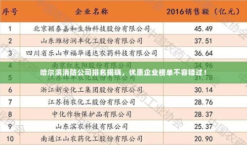 哈尔滨消防公司排名揭晓,优质企业榜单不容错过!