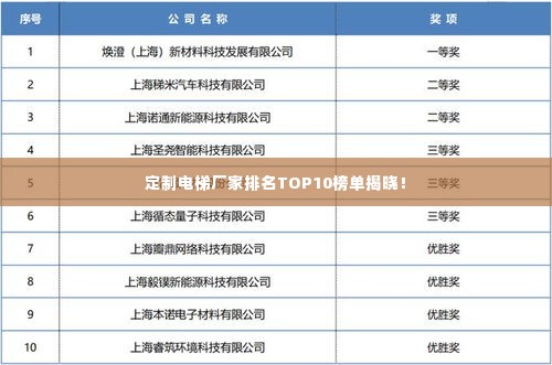 定制电梯厂家排名TOP10榜单揭晓！