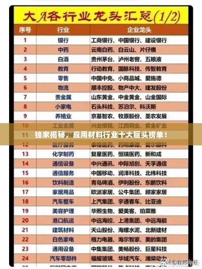 独家揭秘,应用材料行业十大巨头榜单!