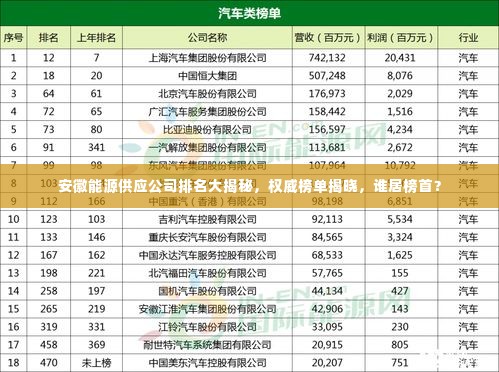 安徽能源供应公司排名大揭秘,权威榜单揭晓,谁居榜首?