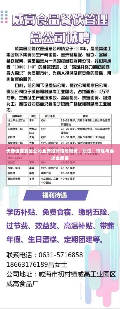 长春佳鑫食品公司全新招聘信息概览，职位、待遇与要求全解读